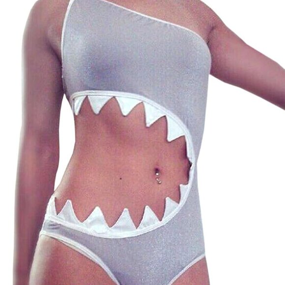 Shein Girls Shark Bite One Piece Swimsuit with Chain Strap
